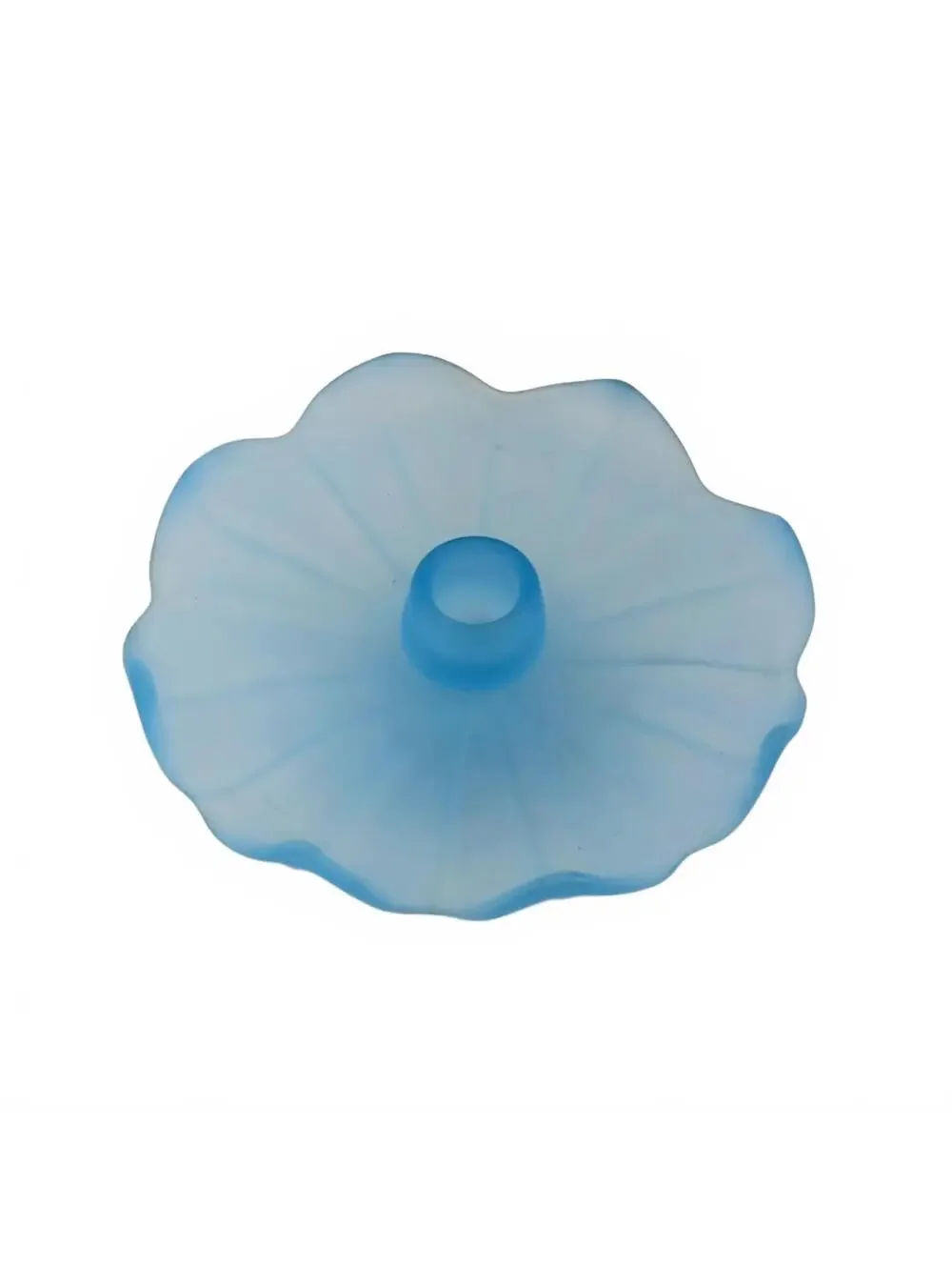 Vtg Westmoreland Light Blue Mist Satin Lotus Candlestick Holder